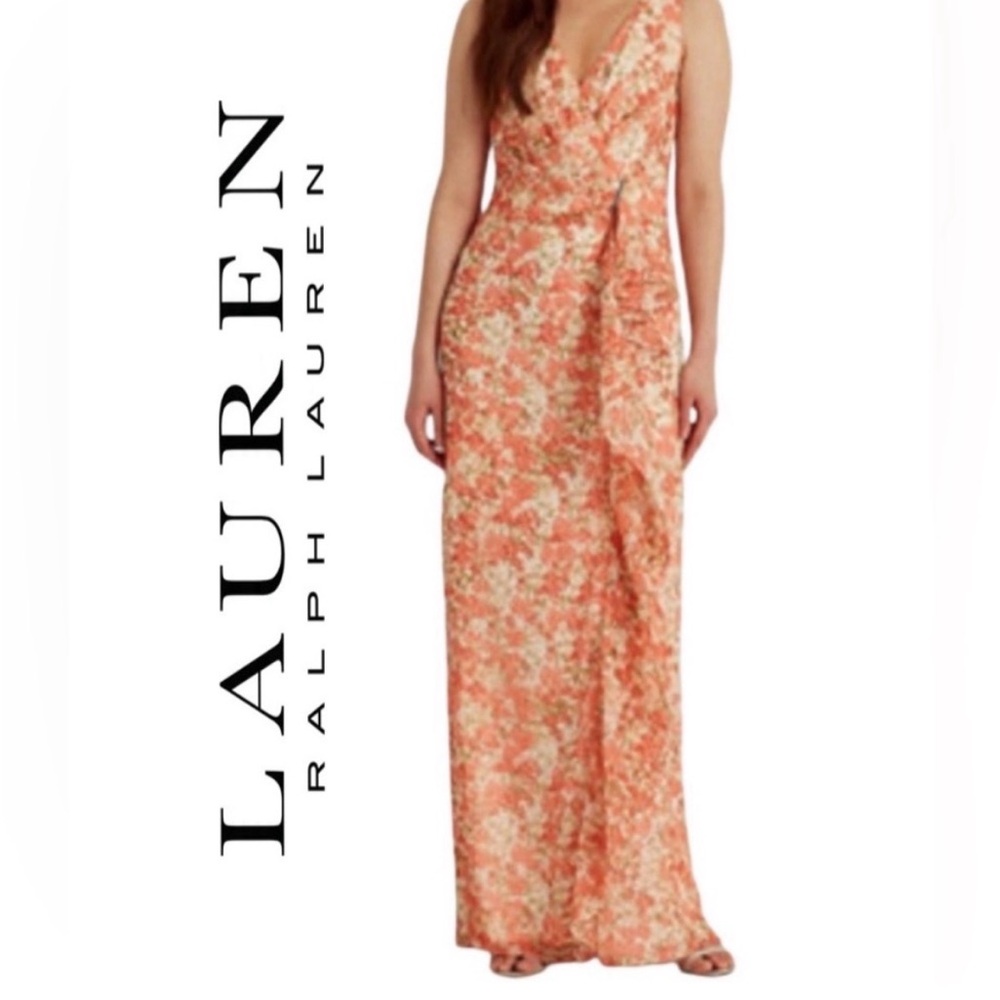 Ralph Lauren Women's Floral Orange and Pink Maxi Dress